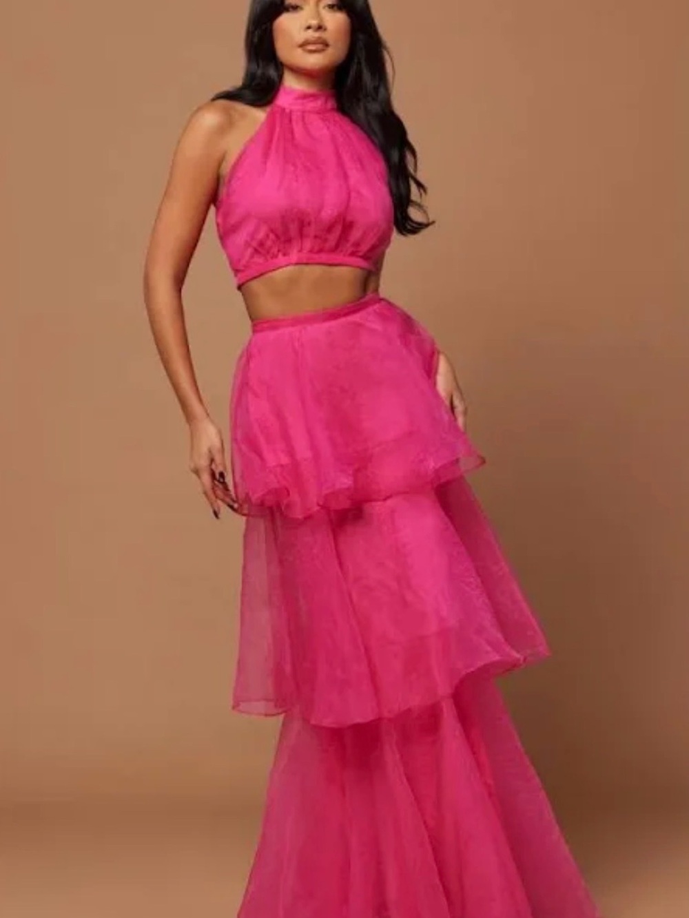 Fashion Nova Hot Pink Tiered Tulle Maxi Dress